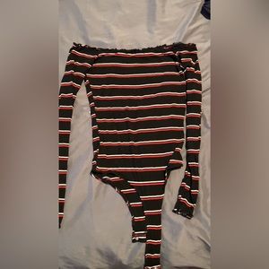 Strapless red and black romper